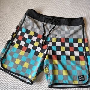 Quiksilver Black and Gray Board Shorts with Modern Design Size 34